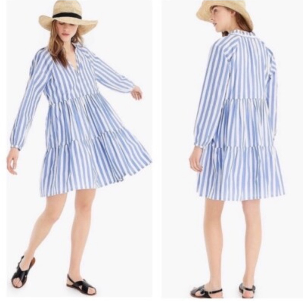 J. Crew Blue and White Striped Long Sleeve Dress